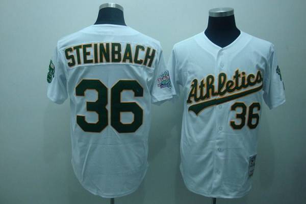 Mitchell and Ness Athletics #36 Terry Steinbach Stitched White Throwback MLB Jersey